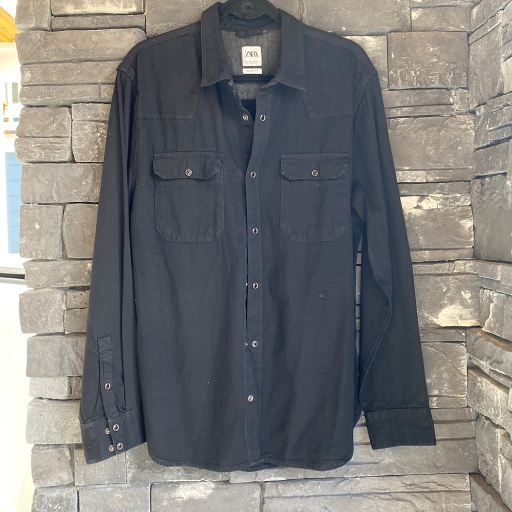 MENS ZARA BLACK DEMIN WESTERN SHIRT -LIKE NEW- SIZE:XL RUNS SMALL
